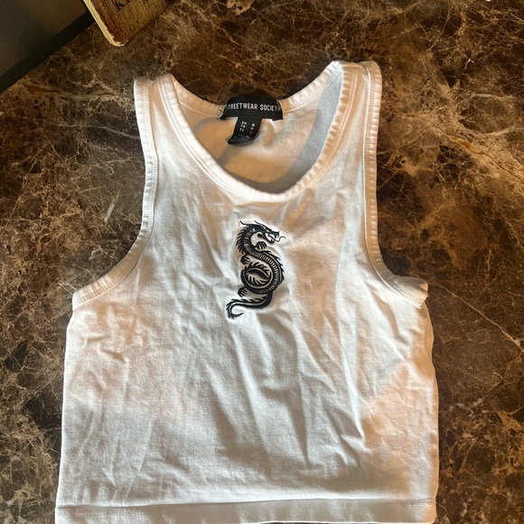 White Tank Top with Dragon Design - Picture 1 of 5